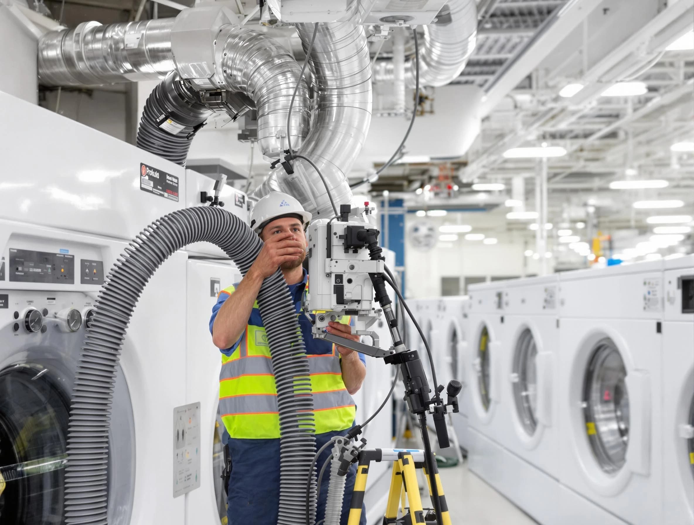 O'Hara Dryer Vent Cleaning team performing commercial-grade dryer vent cleaning at a business facility in O'Hara