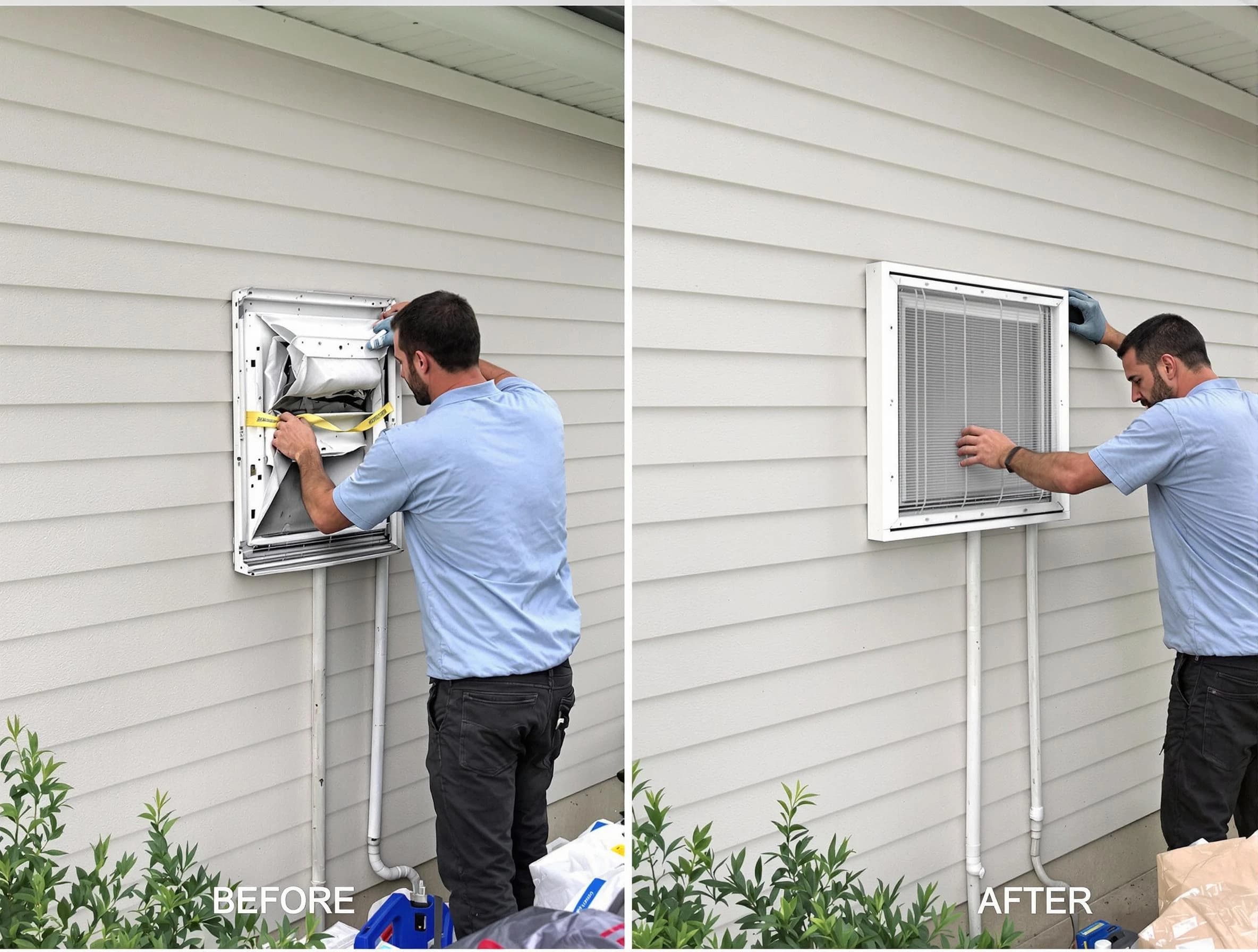 O'Hara Dryer Vent Cleaning technician installing high-quality dryer vent cover at a residential property in O'Hara