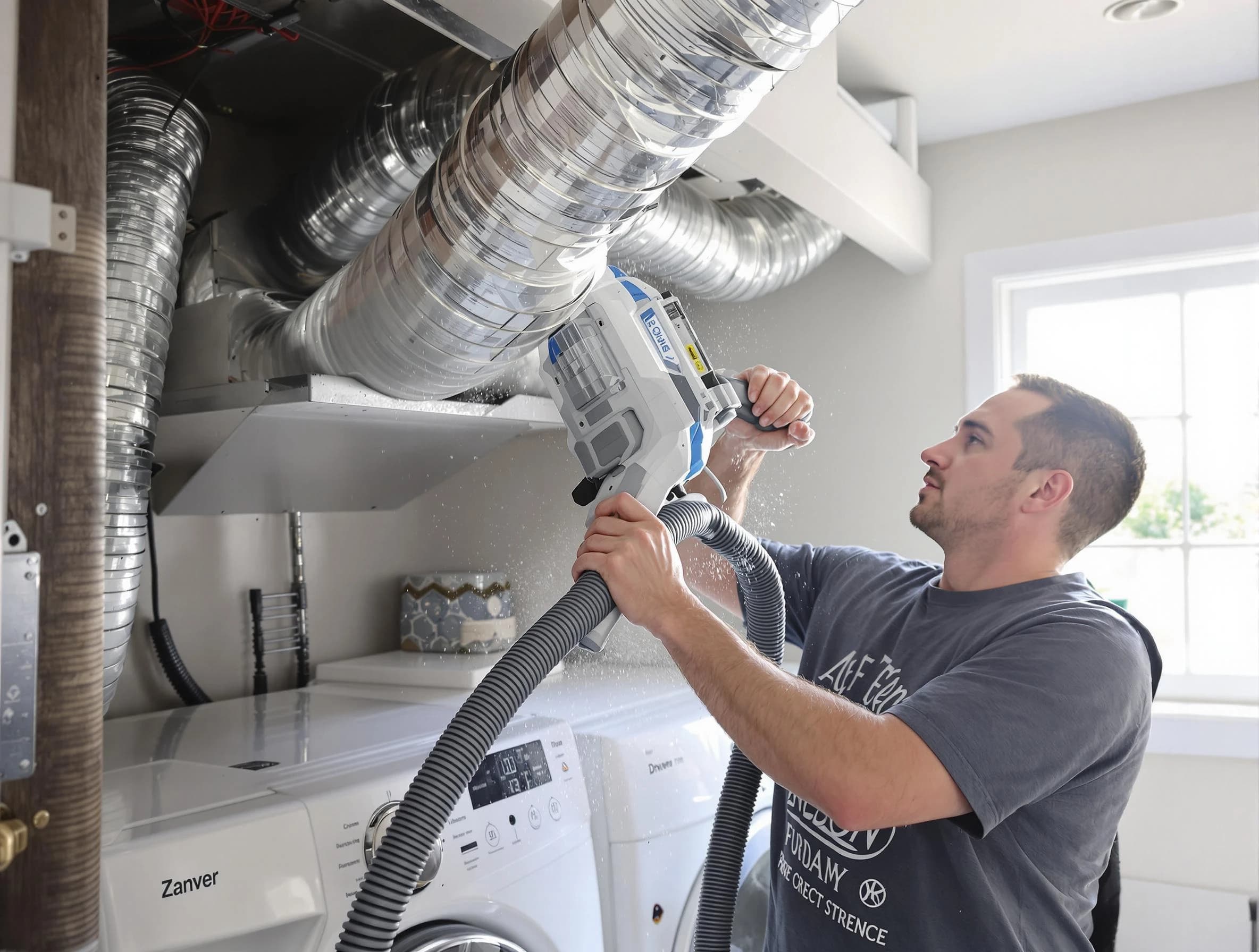 O'Hara Dryer Vent Cleaning specialist cleaning deep within a dryer vent duct system in O'Hara