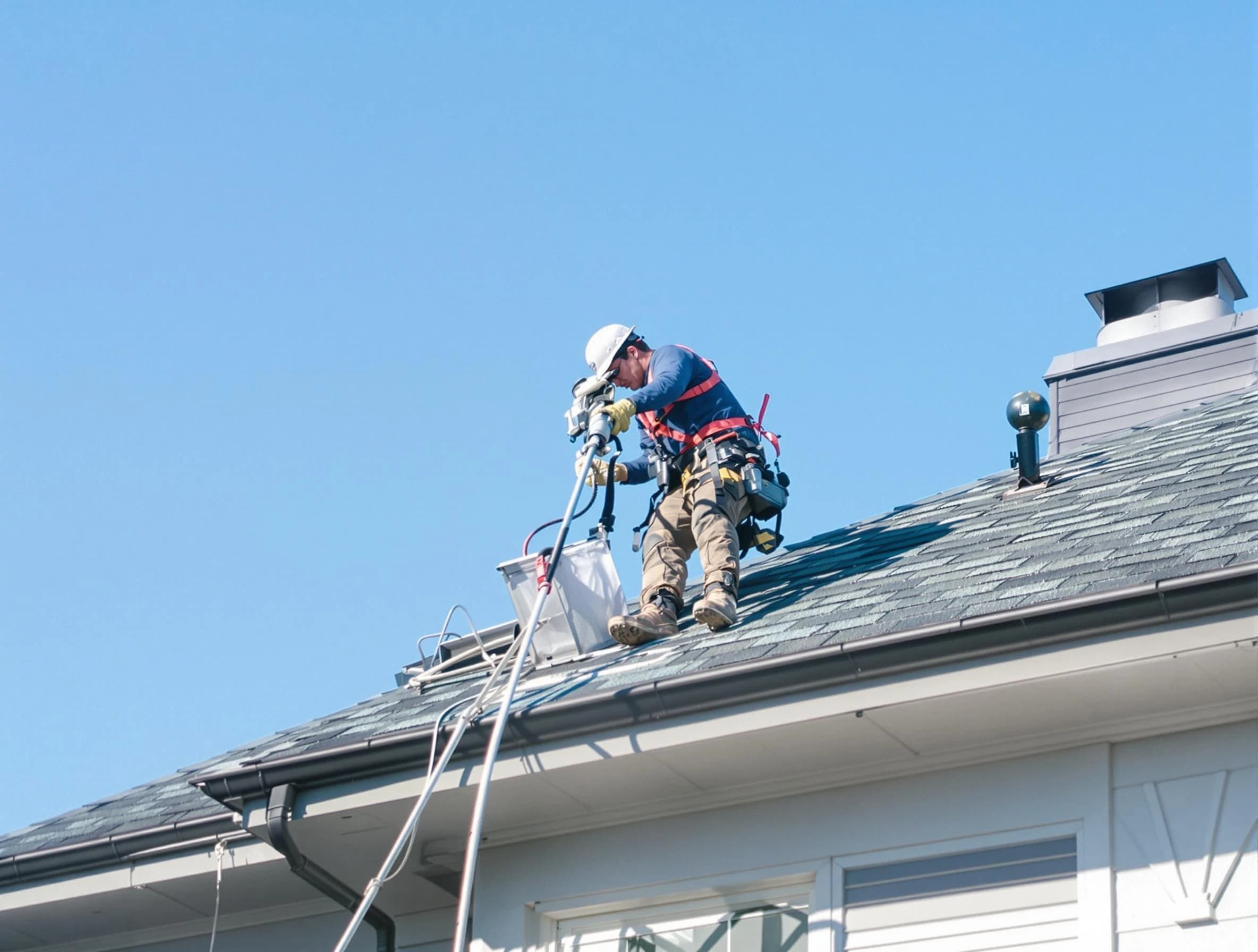 O'Hara Dryer Vent Cleaning certified technician cleaning a roof-mounted dryer vent system in O'Hara